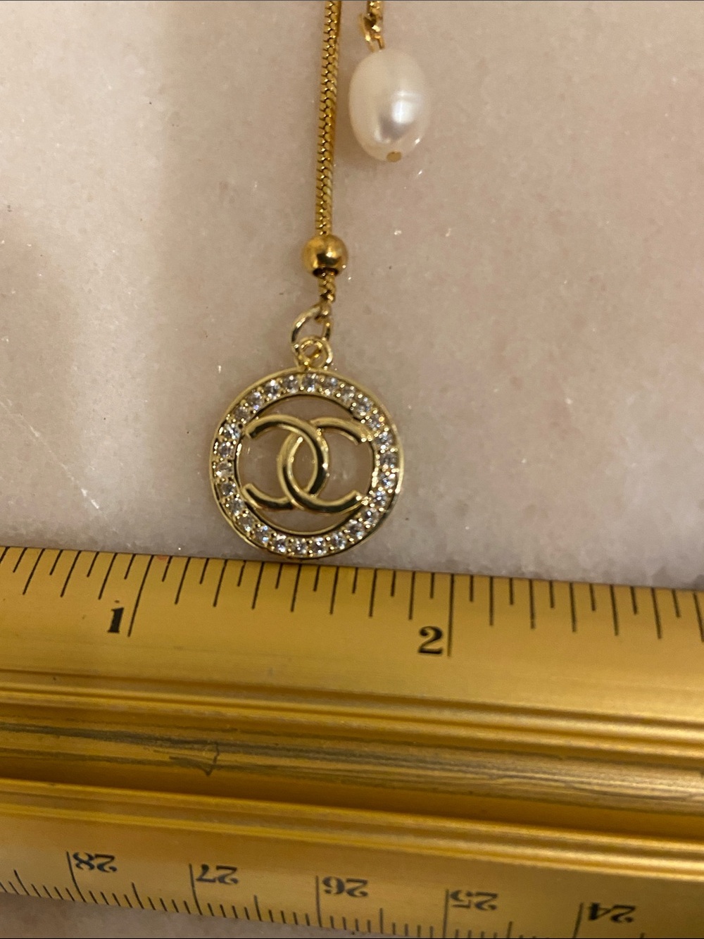 Gold Pearl Drop Necklace And Chanel CC Logo Charm - Picture 8 of 11